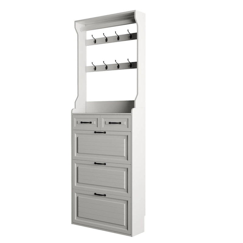 Shoe Cabinet with 3 Flip-Down Doors and 2 Drawers