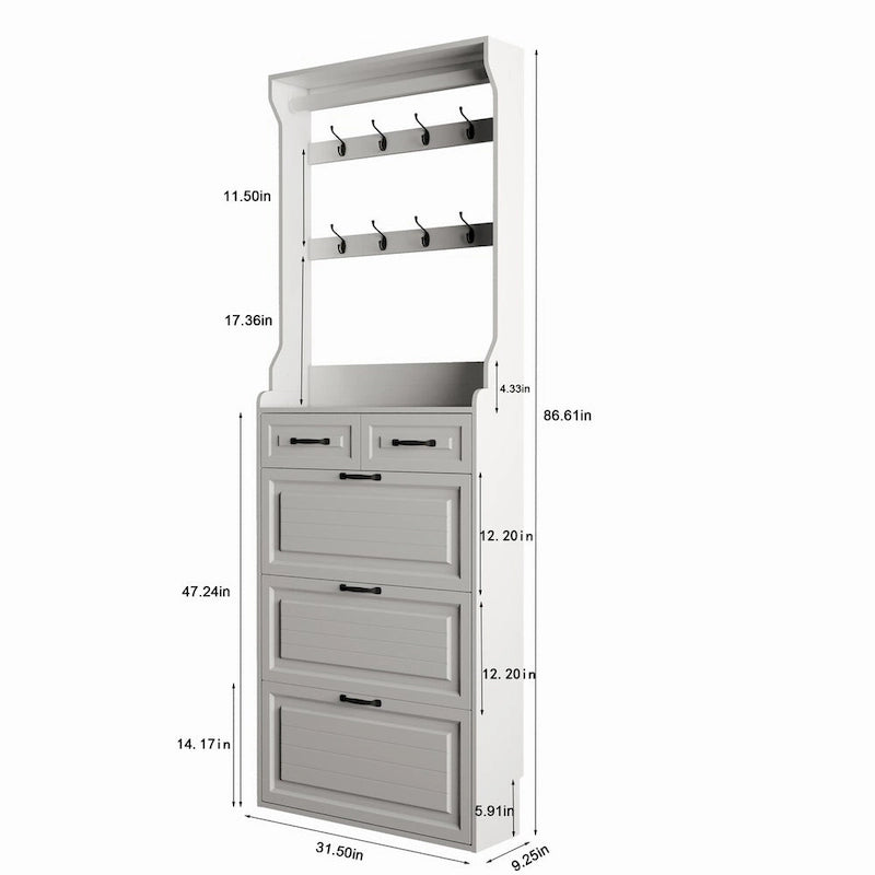 Shoe Cabinet with 3 Flip-Down Doors and 2 Drawers