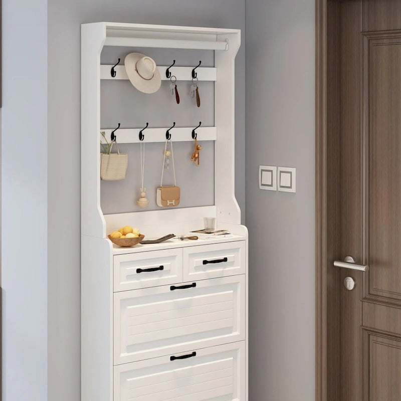 Shoe Cabinet with 3 Flip-Down Doors and 2 Drawers