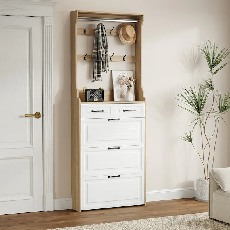 Shoe Cabinet with 3 Flip-Down Doors and 2 Drawers