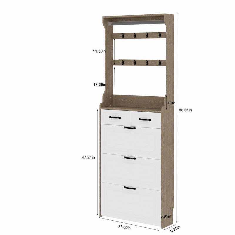 Shoe Cabinet with 3 Flip-Down Doors and 2 Drawers