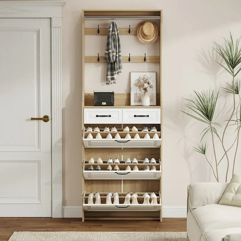 Shoe Cabinet with 3 Flip-Down Doors and 2 Drawers