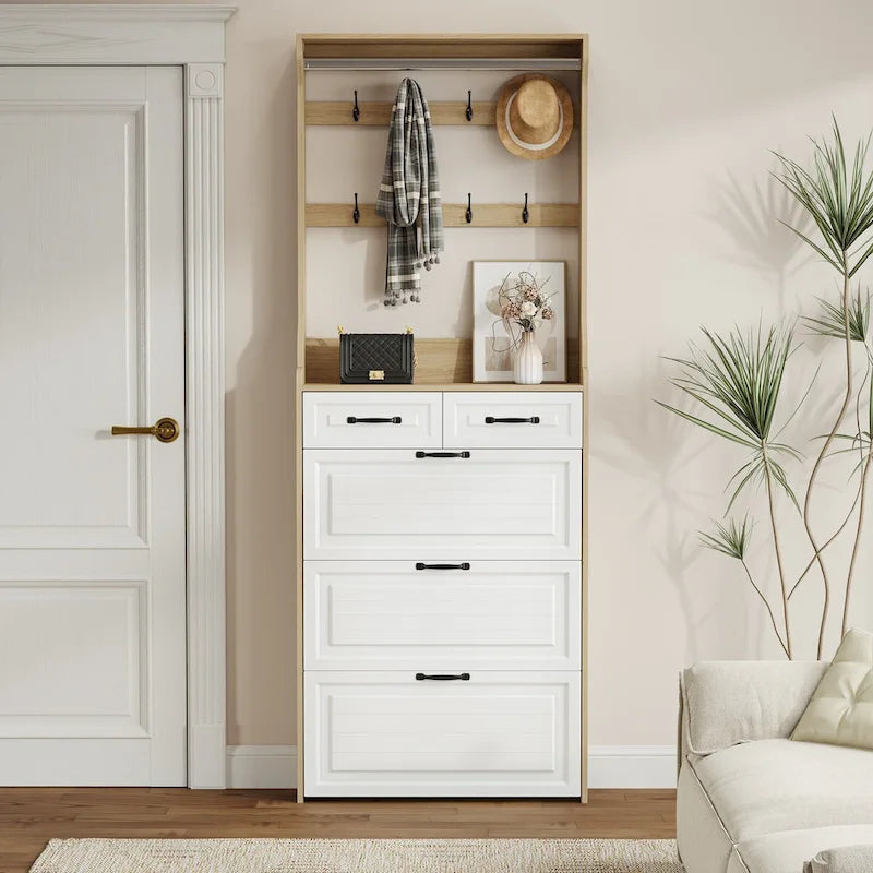 Shoe Cabinet with 3 Flip-Down Doors and 2 Drawers
