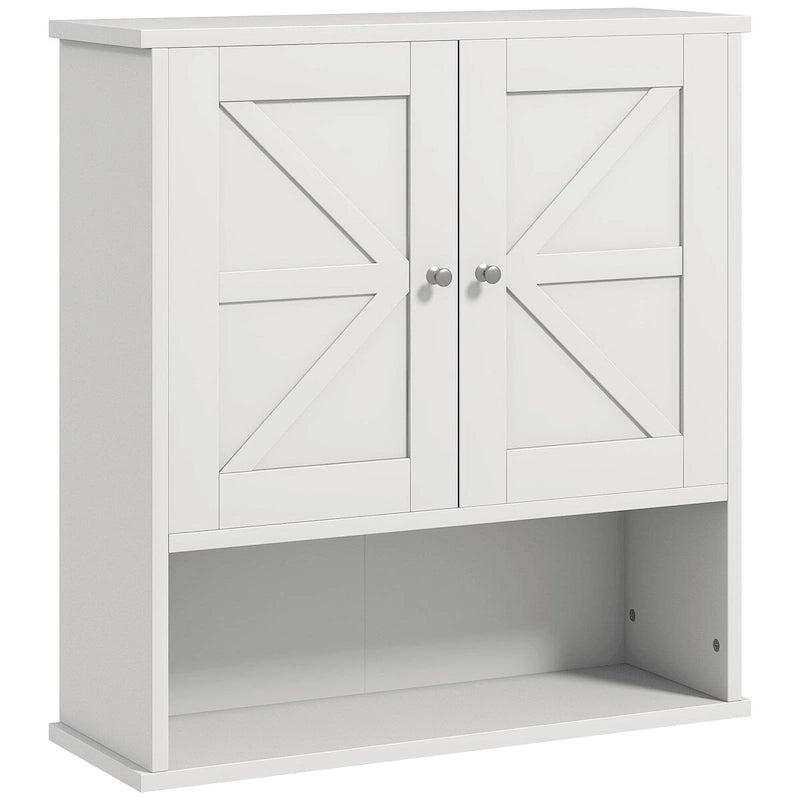Wall-Mounted Bathroom Cabinet with Open Shelf and Adjustable Shelf, White