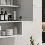 Wall-Mounted Bathroom Cabinet with Open Shelf and Adjustable Shelf, White