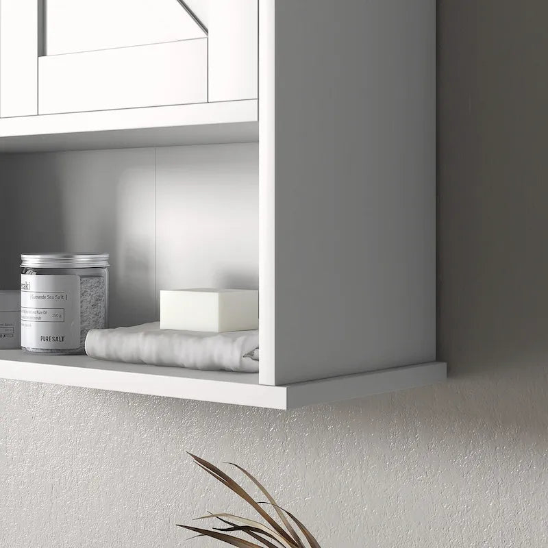 Wall-Mounted Bathroom Cabinet with Open Shelf and Adjustable Shelf, White