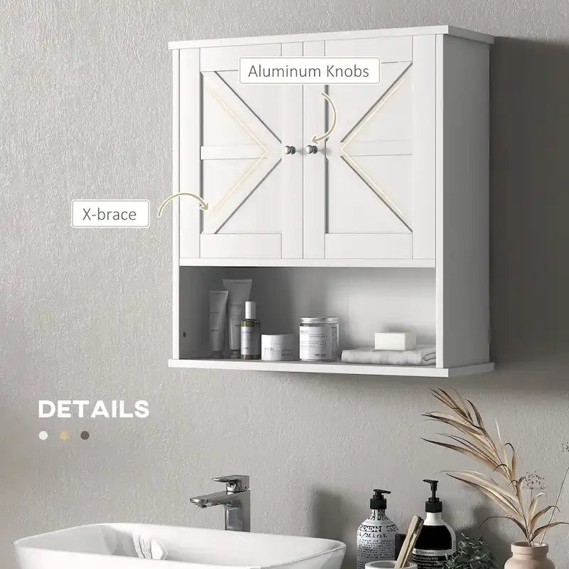 Wall-Mounted Bathroom Cabinet with Open Shelf and Adjustable Shelf, White