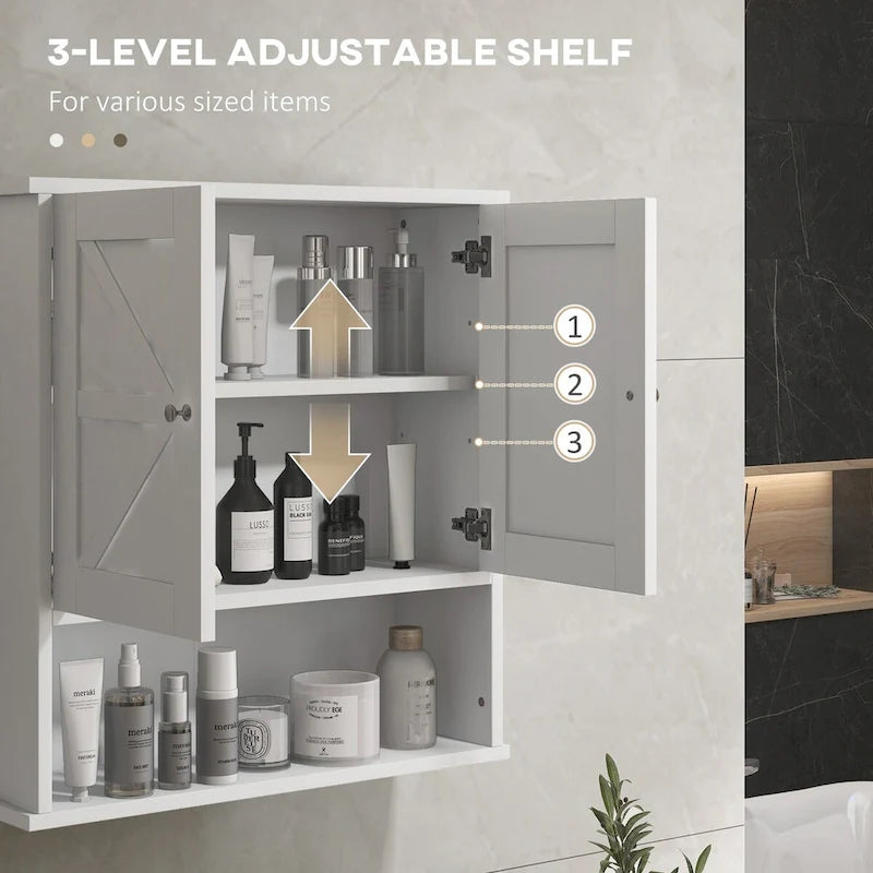 Wall-Mounted Bathroom Cabinet with Open Shelf and Adjustable Shelf, White