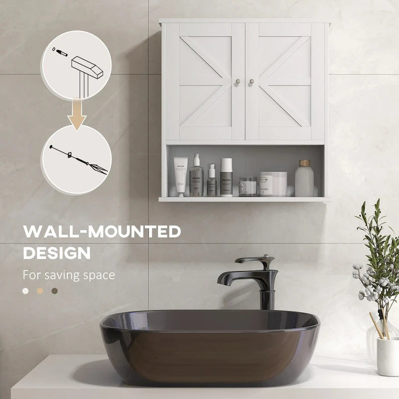 Wall-Mounted Bathroom Cabinet with Open Shelf and Adjustable Shelf, White