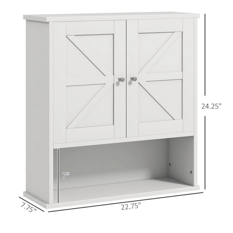 Wall-Mounted Bathroom Cabinet with Open Shelf and Adjustable Shelf, White