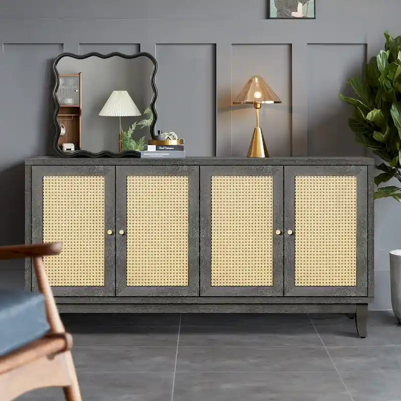 Rattan Sideboard Cabinet with 4 Doors