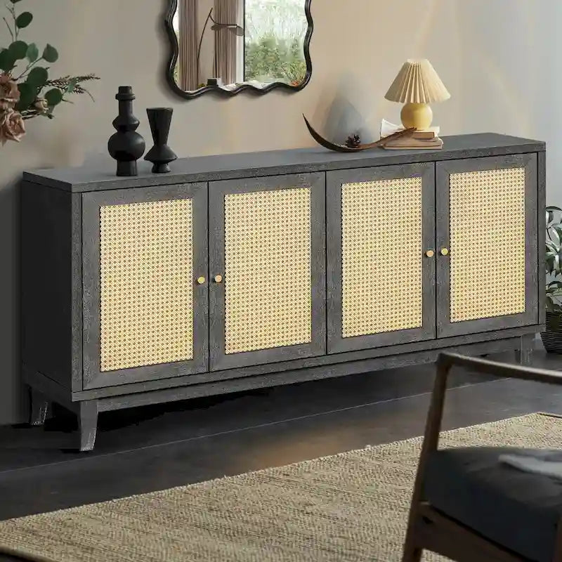 Rattan Sideboard Cabinet with 4 Doors