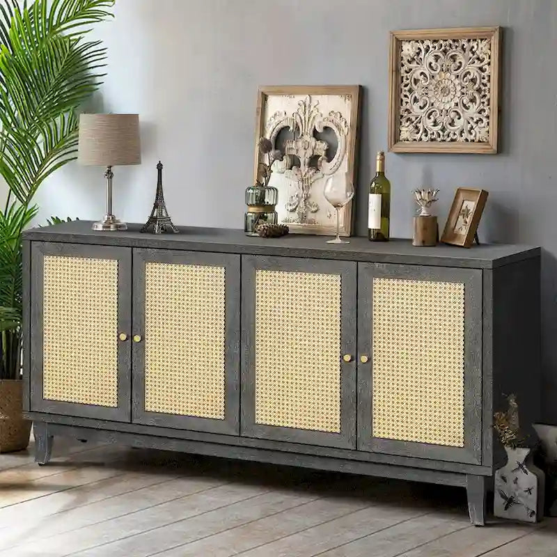 Rattan Sideboard Cabinet with 4 Doors