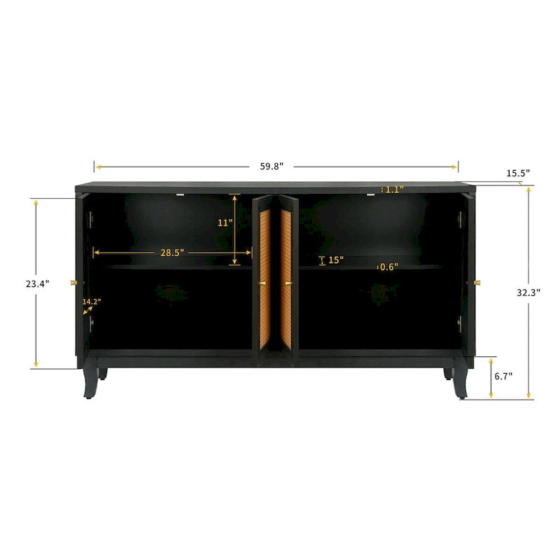 Rattan Sideboard Cabinet with 4 Doors