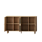 4-Door Rattan Storage Cabinet with Adjustable Shelf and Wood Legs