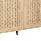 4-Door Rattan Storage Cabinet with Adjustable Shelf and Wood Legs