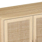4-Door Rattan Storage Cabinet with Adjustable Shelf and Wood Legs