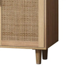 4-Door Rattan Storage Cabinet with Adjustable Shelf and Wood Legs