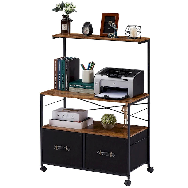 2-Drawer Lateral File Cabinet with Open Storage Shelf and Wheels