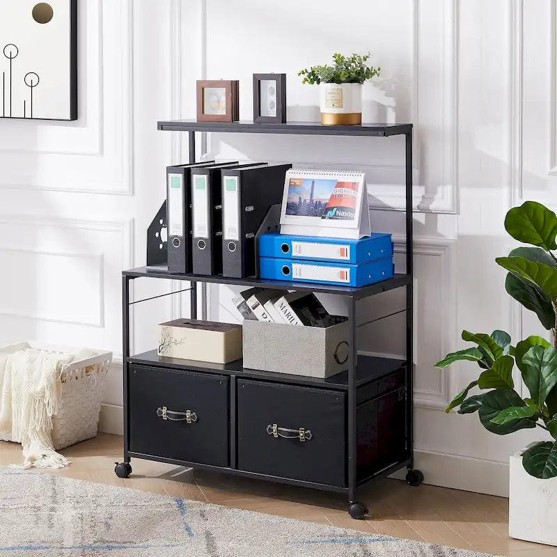 2-Drawer Lateral File Cabinet with Open Storage Shelf and Wheels