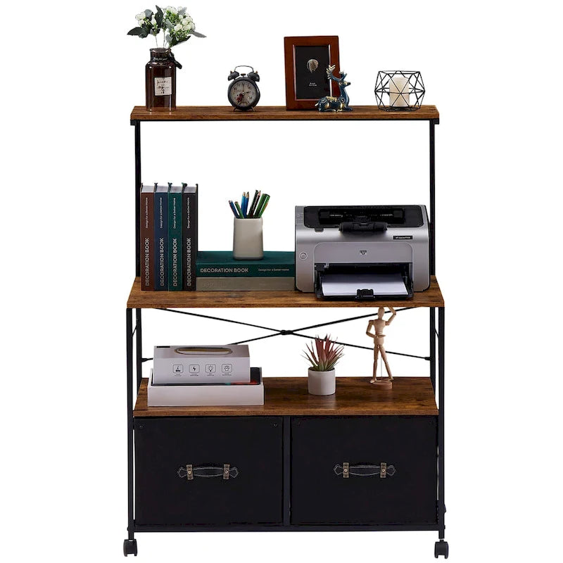 2-Drawer Lateral File Cabinet with Open Storage Shelf and Wheels
