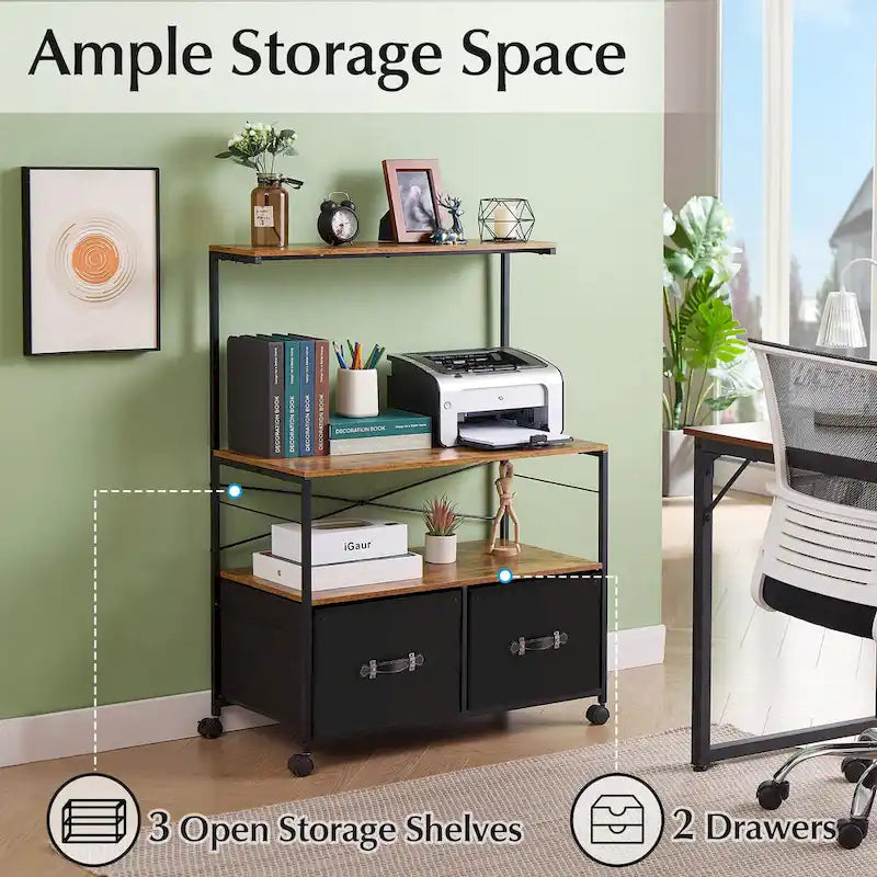 2-Drawer Lateral File Cabinet with Open Storage Shelf and Wheels
