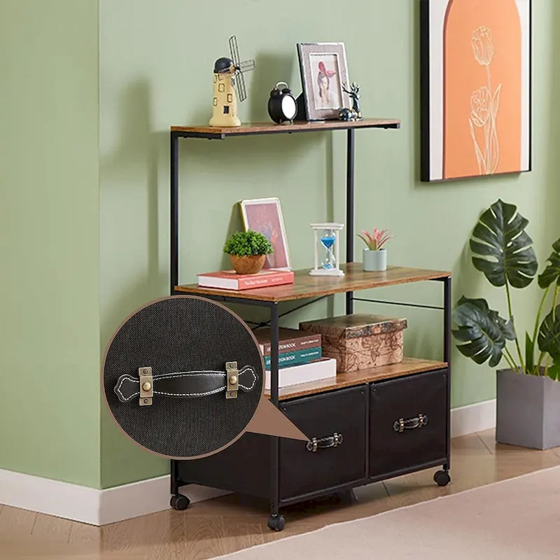2-Drawer Lateral File Cabinet with Open Storage Shelf and Wheels
