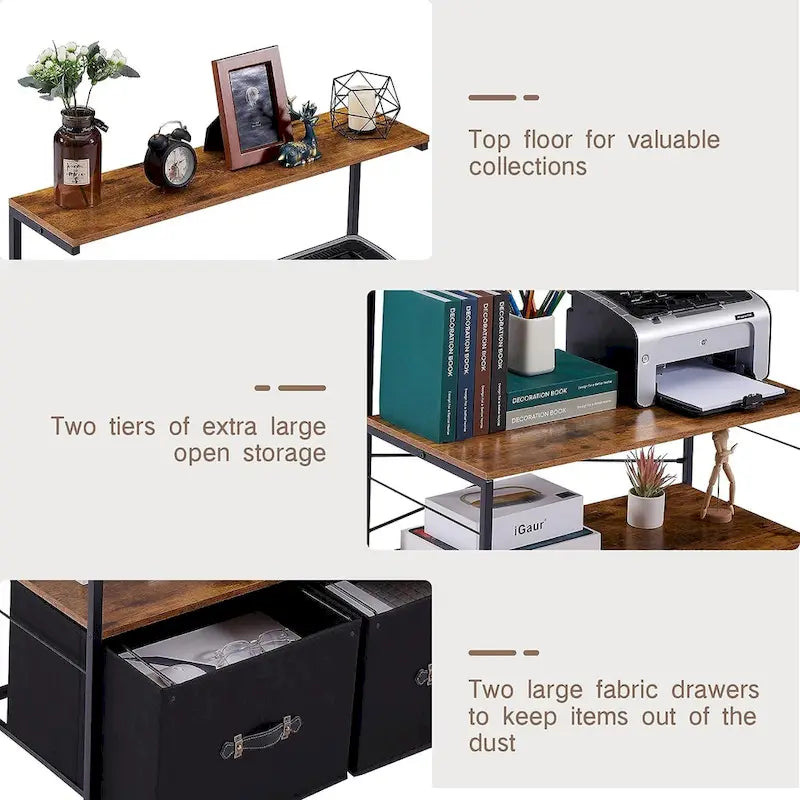 2-Drawer Lateral File Cabinet with Open Storage Shelf and Wheels