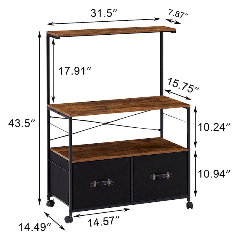 2-Drawer Lateral File Cabinet with Open Storage Shelf and Wheels