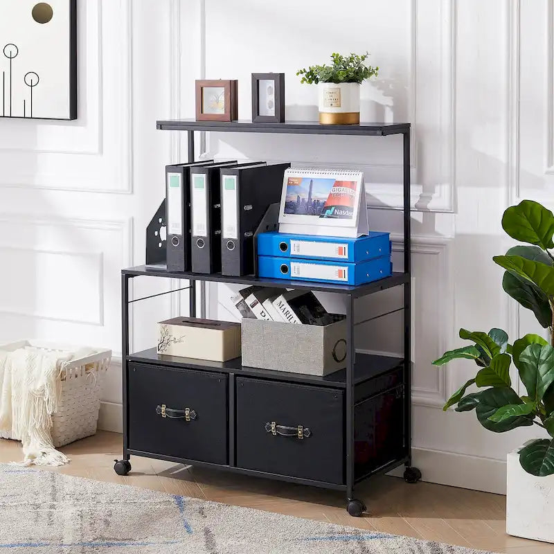 2-Drawer Lateral File Cabinet with Open Storage Shelf and Wheels