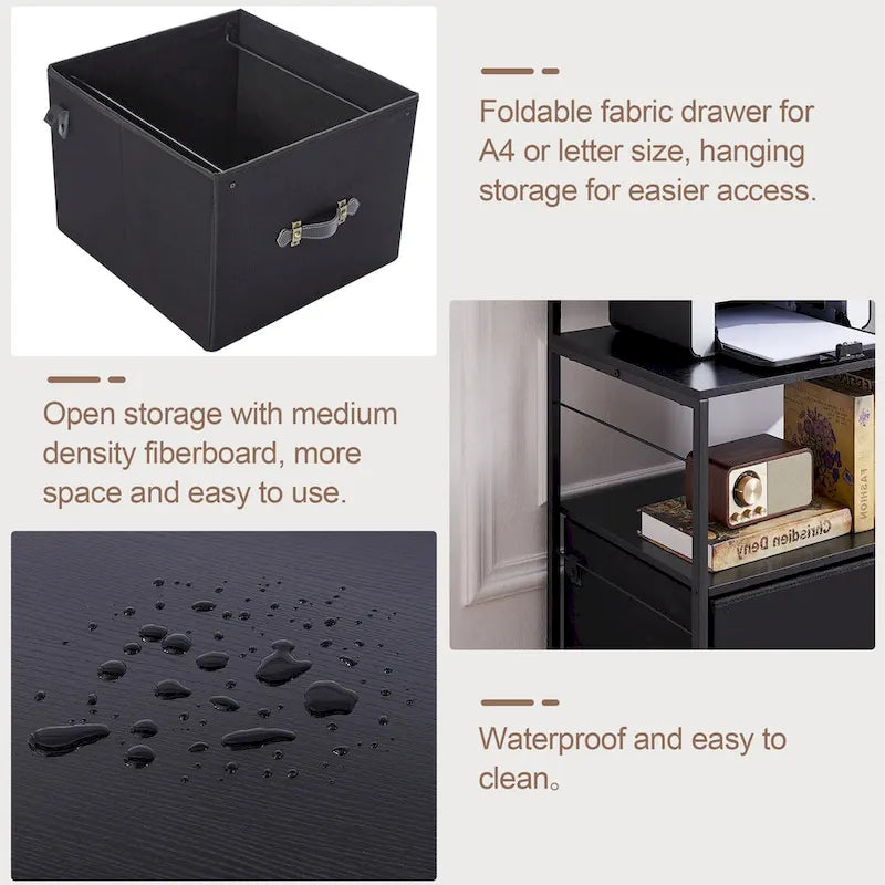 2-Drawer Lateral File Cabinet with Open Storage Shelf and Wheels