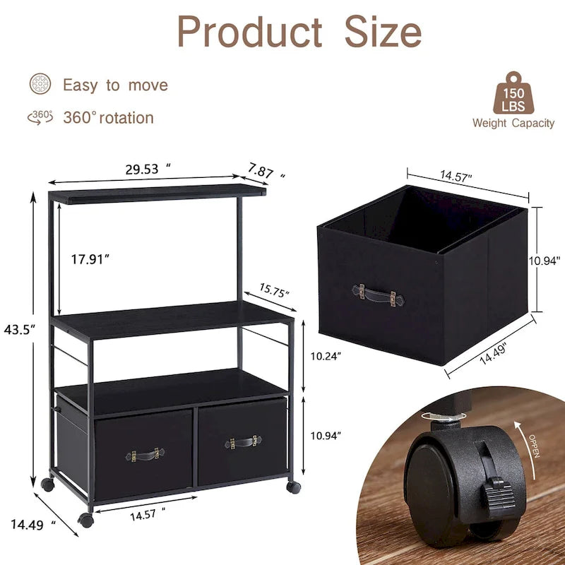 2-Drawer Lateral File Cabinet with Open Storage Shelf and Wheels
