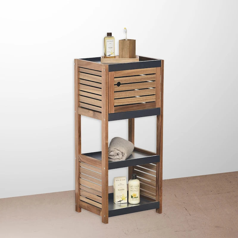 Bathroom Floor Storage Cabinet with Open Shelves - 14.5"L x 11.75"W x 32.75"H