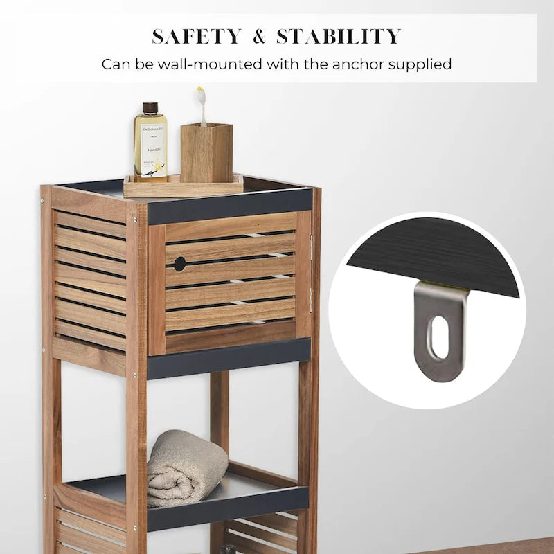 Bathroom Floor Storage Cabinet with Open Shelves - 14.5"L x 11.75"W x 32.75"H