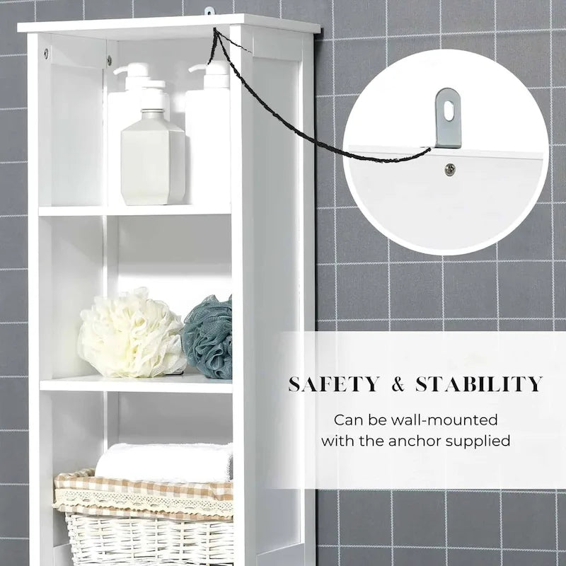 Tall Bathroom Storage Cabinet with Open Shelves and Closed Storage - 13.14"L x 10.4"W x 68"H