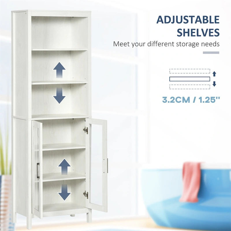 Tall Bathroom Storage Cabinet with 3-Tier Open Shelves and Freestanding Linen Tower