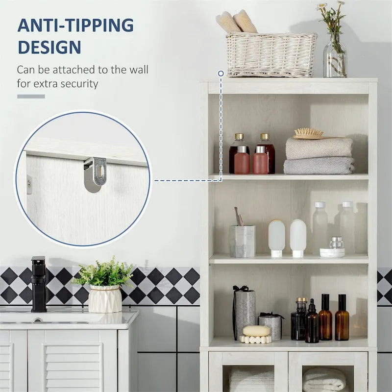 Tall Bathroom Storage Cabinet with 3-Tier Open Shelves and Freestanding Linen Tower