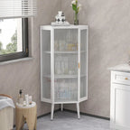 22.25" Floor Corner Cabinet with Tempered Glass Doors and Storage Shelves