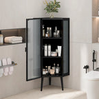 22.25" Floor Corner Cabinet with Tempered Glass Doors and Storage Shelves