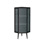 22.25" Floor Corner Cabinet with Tempered Glass Doors and Storage Shelves