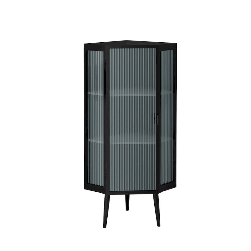 22.25" Floor Corner Cabinet with Tempered Glass Doors and Storage Shelves