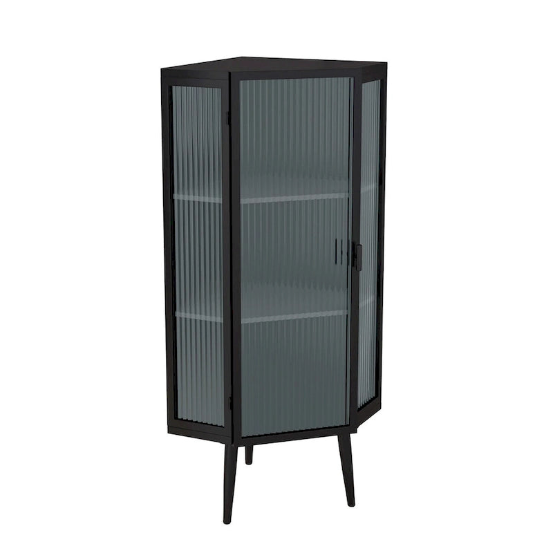22.25" Floor Corner Cabinet with Tempered Glass Doors and Storage Shelves