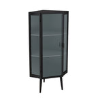 22.25" Floor Corner Cabinet with Tempered Glass Doors and Storage Shelves