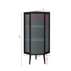 22.25" Floor Corner Cabinet with Tempered Glass Doors and Storage Shelves