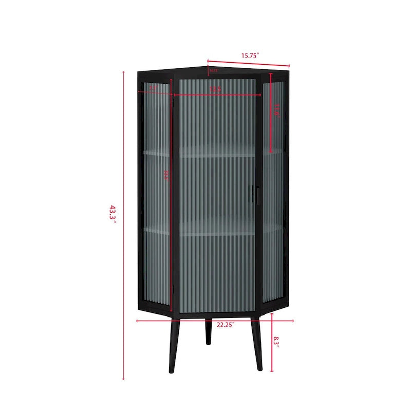 22.25" Floor Corner Cabinet with Tempered Glass Doors and Storage Shelves