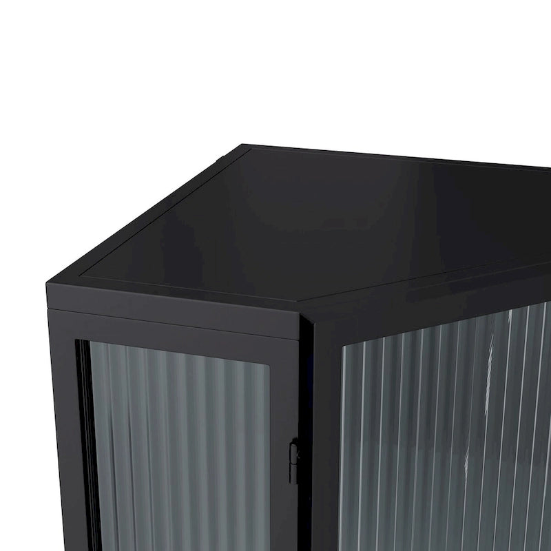 22.25" Floor Corner Cabinet with Tempered Glass Doors and Storage Shelves