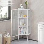 22.25" Floor Corner Cabinet with Tempered Glass Doors and Storage Shelves