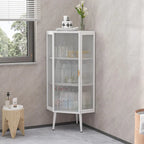 22.25" Floor Corner Cabinet with Tempered Glass Doors and Storage Shelves