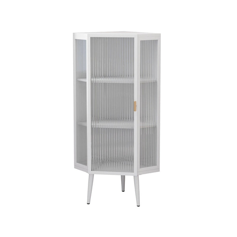 22.25" Floor Corner Cabinet with Tempered Glass Doors and Storage Shelves