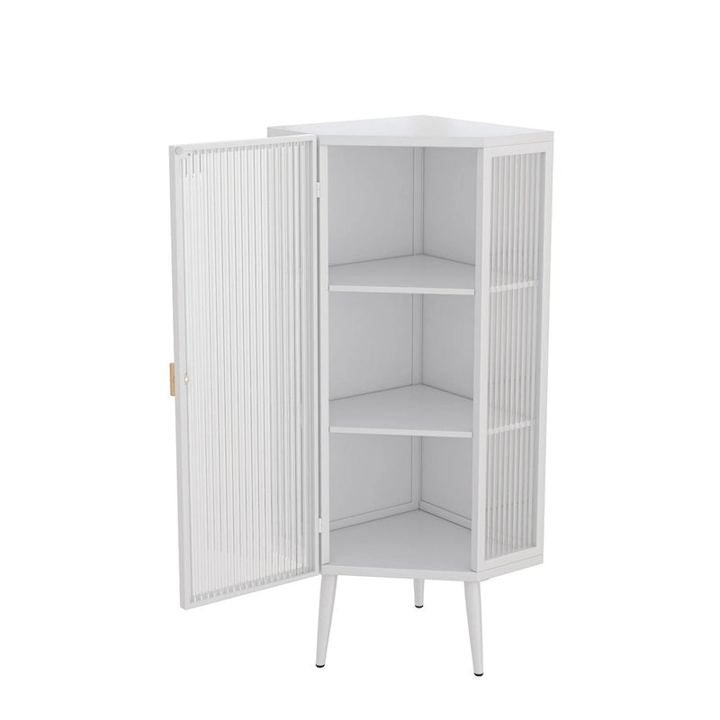22.25" Floor Corner Cabinet with Tempered Glass Doors and Storage Shelves